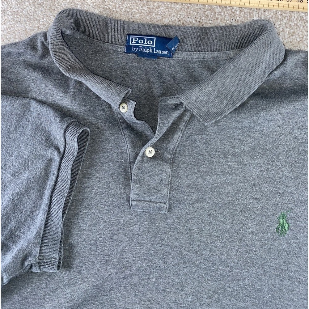 Polo Ralph Lauren Soft Cotton Solid Gray Polo Shirt Mens 2XL Green Pony Preppy